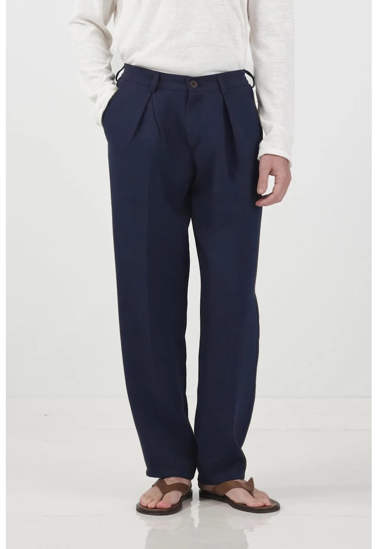 Pantaloni barbati - texturati - plisati - bleumarin - poliester
