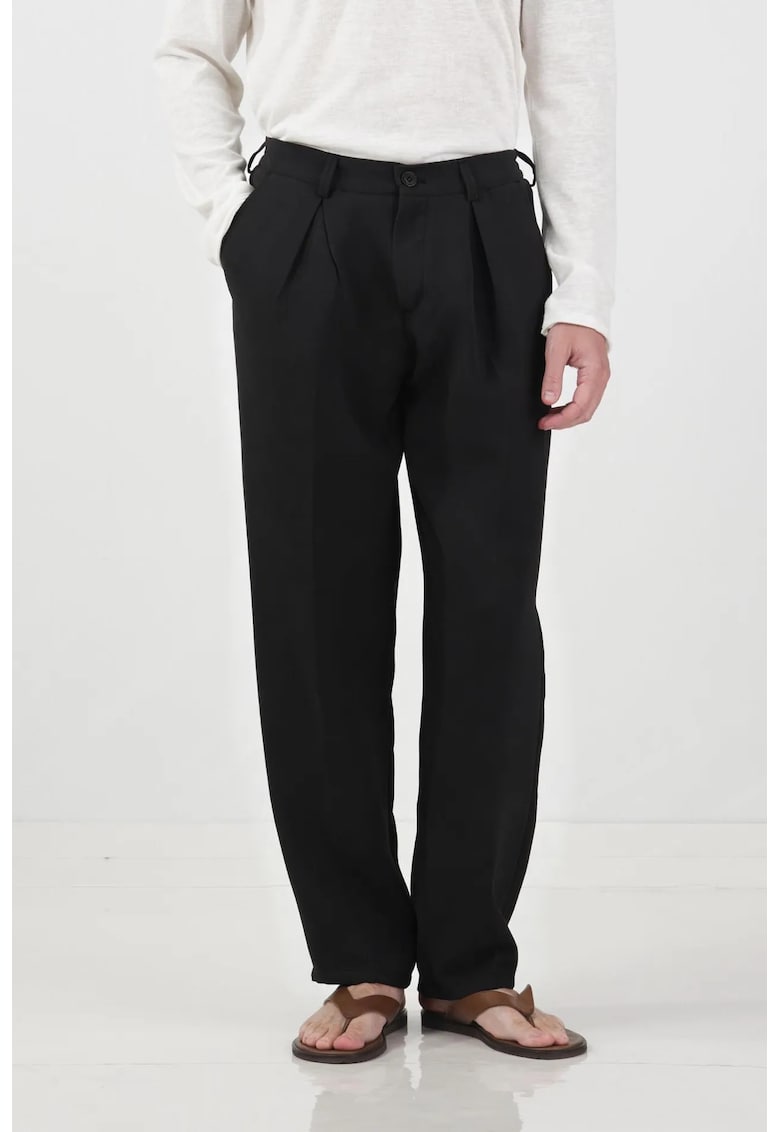 Pantaloni barbati - croi drept - plisati - negru - poliester