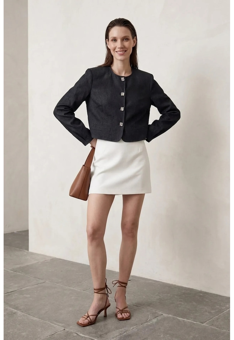 Sacou dama - scurt - albastru marin - bumbac si lycra -