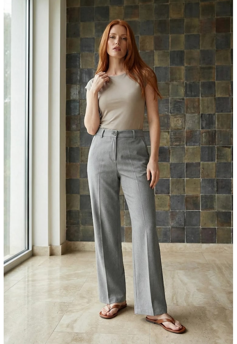 Pantaloni dama - talie medie - gri - poliester-viscoza-elastan