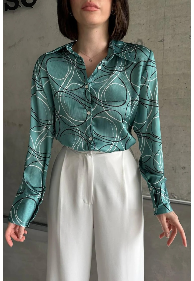 Camasa dama - imprimeu geometric - verde - poliester -