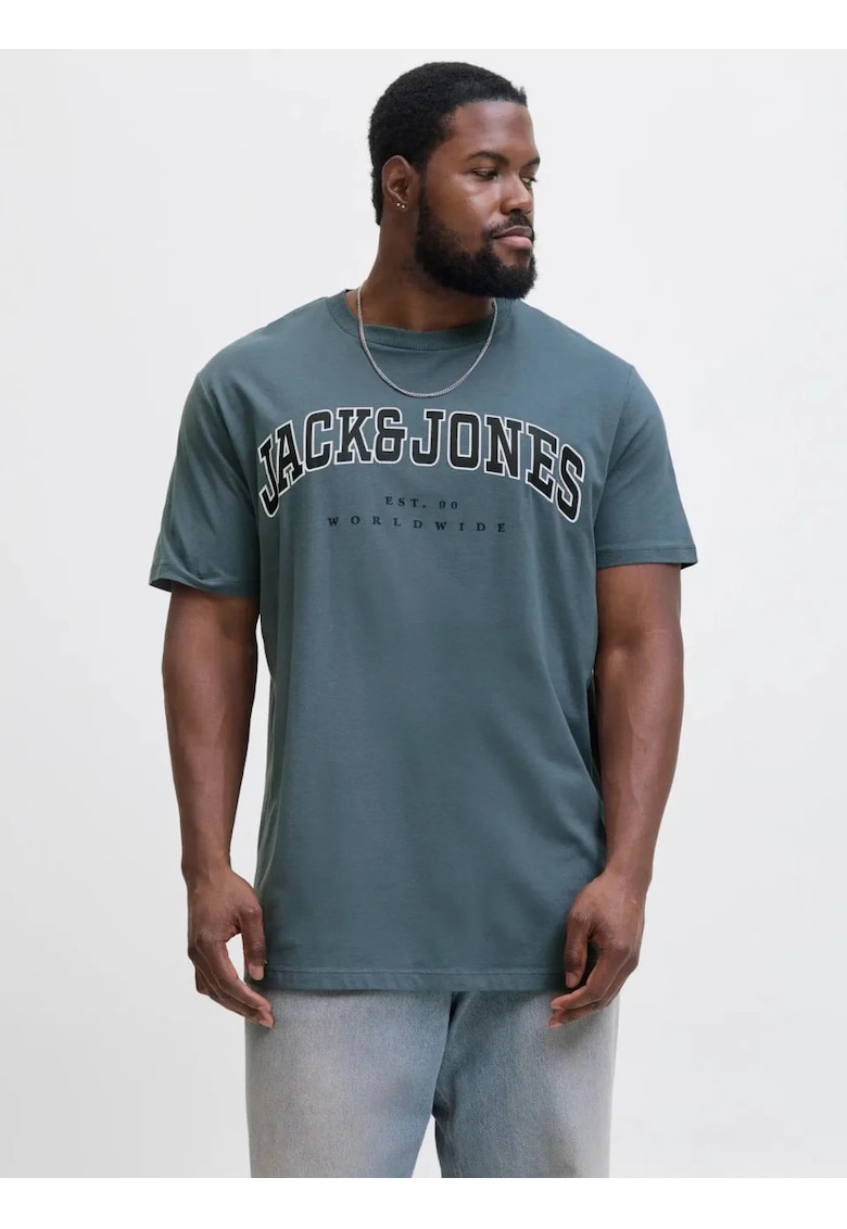 Plus Tricou barbati big sizes - Relaxed Fit - imprimeu cu logo - Negru - Albastru inchis