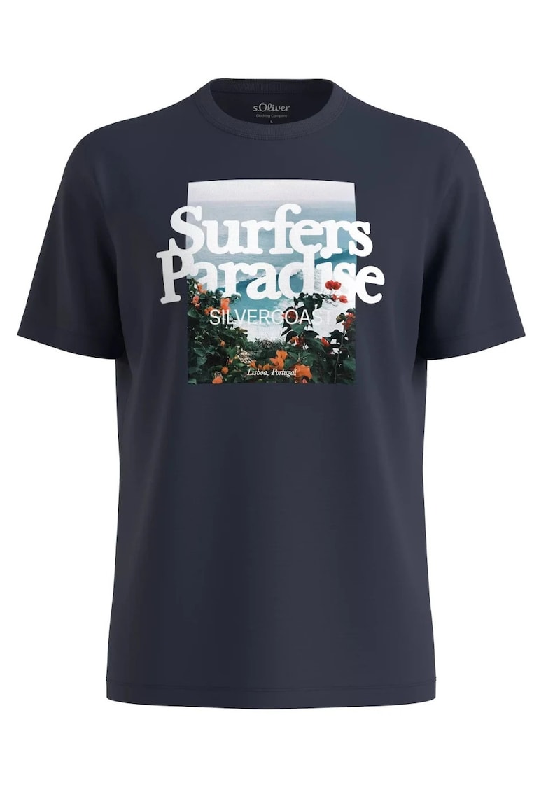 Big Sizes Tricou barbati big sizes cu imprimeu foto si decolteu la baza gatului - Bleumarin inchis