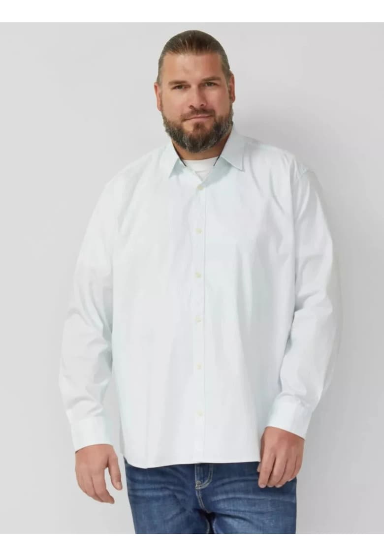 Big Sizes - Camasa barbati big sizes - cu guler Kent si imprimeu cu dungi - Slim Fit - Alb