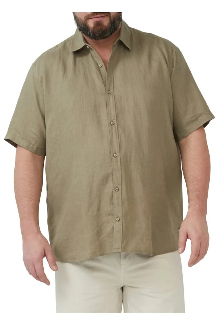 Big Sizes Camasa din 100% in - barbati big sizes - Regular fit - Verde masliniu