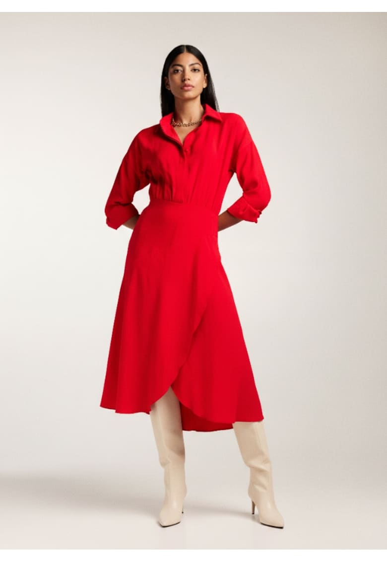 Rochie-camasa midi cu croiala asimetrica Yemen - Rosu