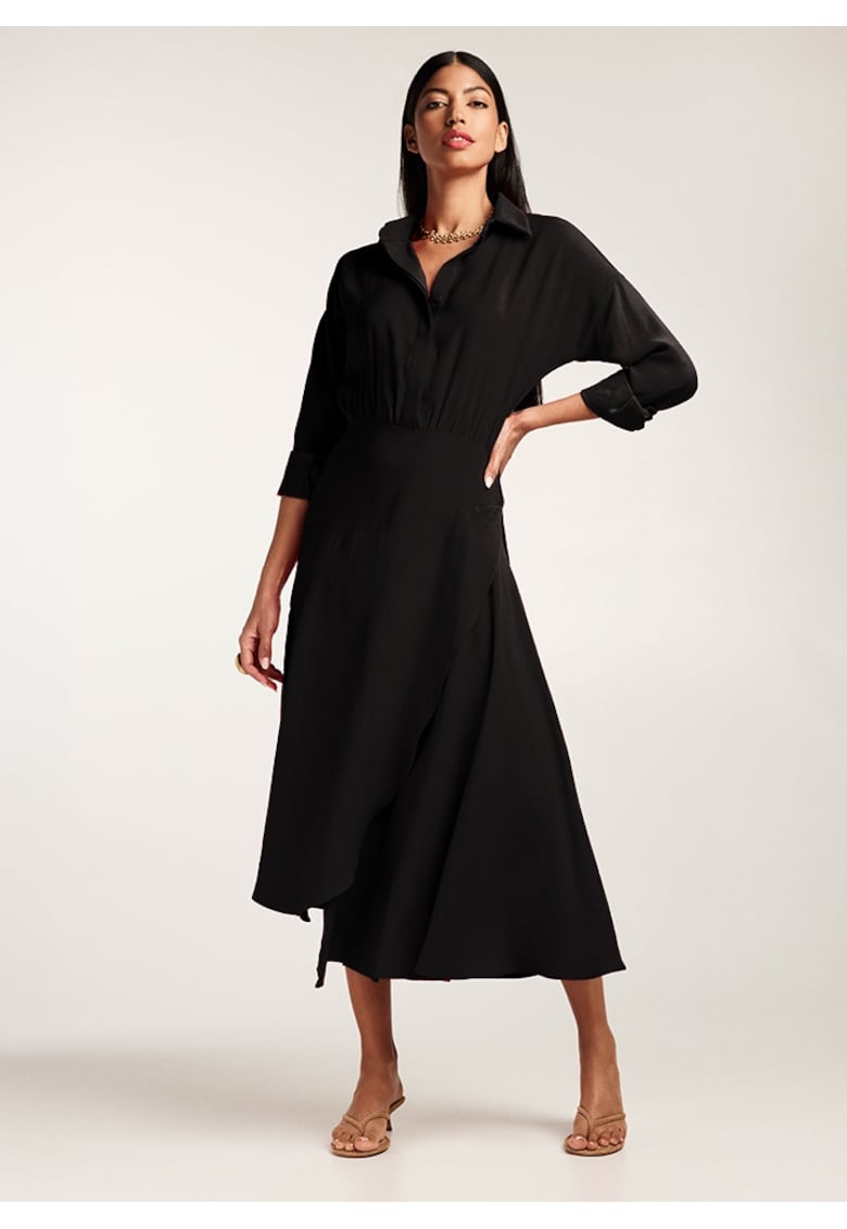 Rochie-camasa midi cu croiala asimetrica Yemen - Negru
