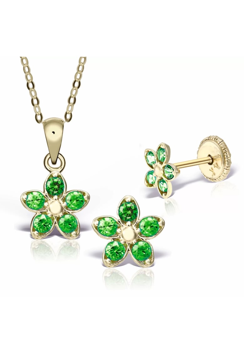 Set lantisor si cercei aur 14KT - pietricele verzi - auriu