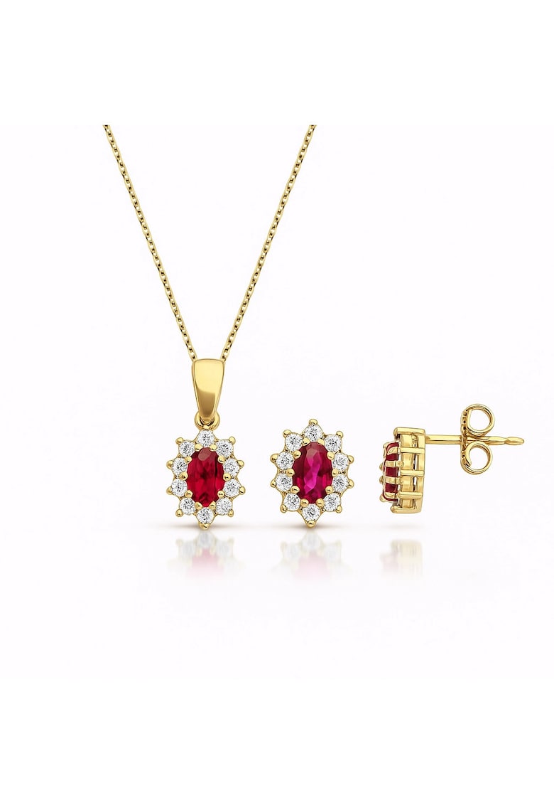 Set cercei si lantisor cu pandantiv din aur - auriu - aur de 14 KT - lungime 38x42cm