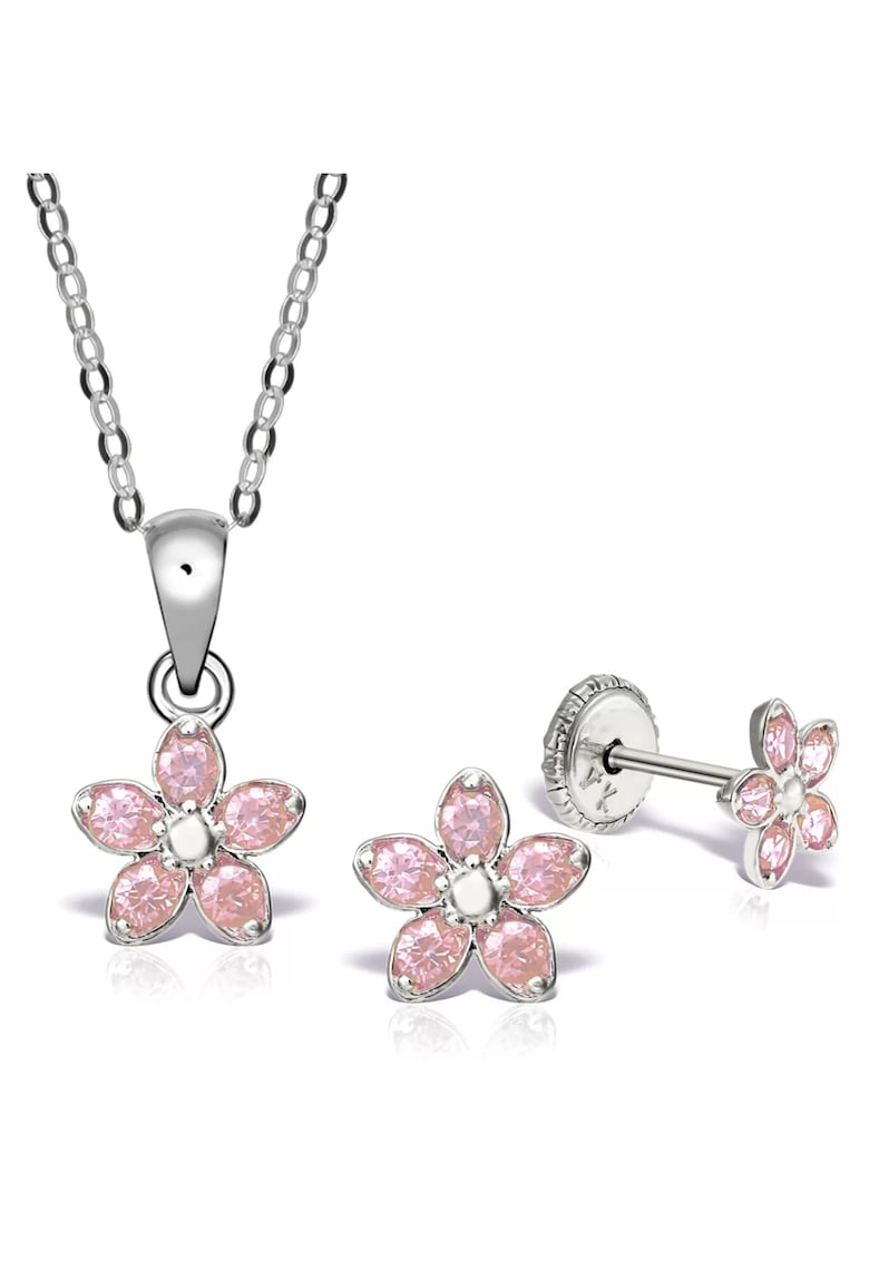 Set lantisor cu pandantiv si cercei asortati - aur alb 14KT - argintiu - 38x42cm