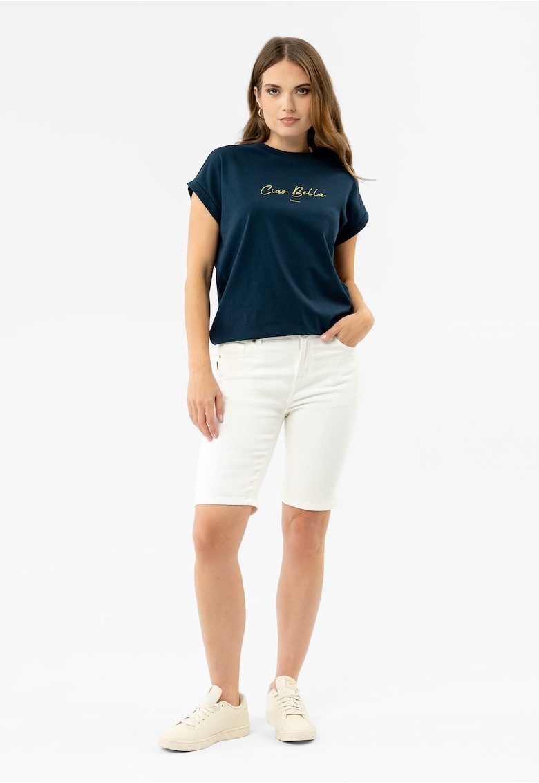 Blugi scurti dama - Slim Fit - buzunare - E-Neda - crem - Crem