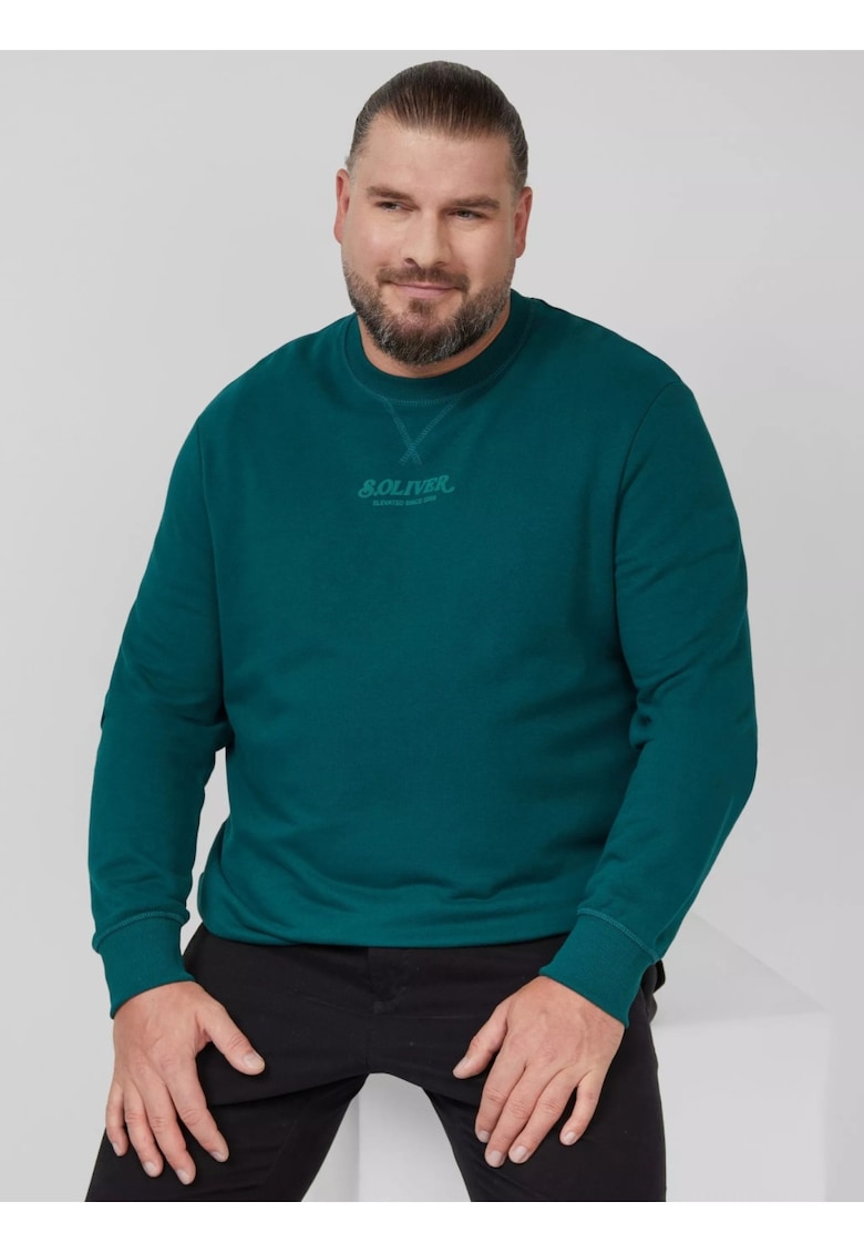 Big Sizes Bluza barbati big sizes cu decolteu la baza gatului - logo - Regular Fit - Verde inchis -