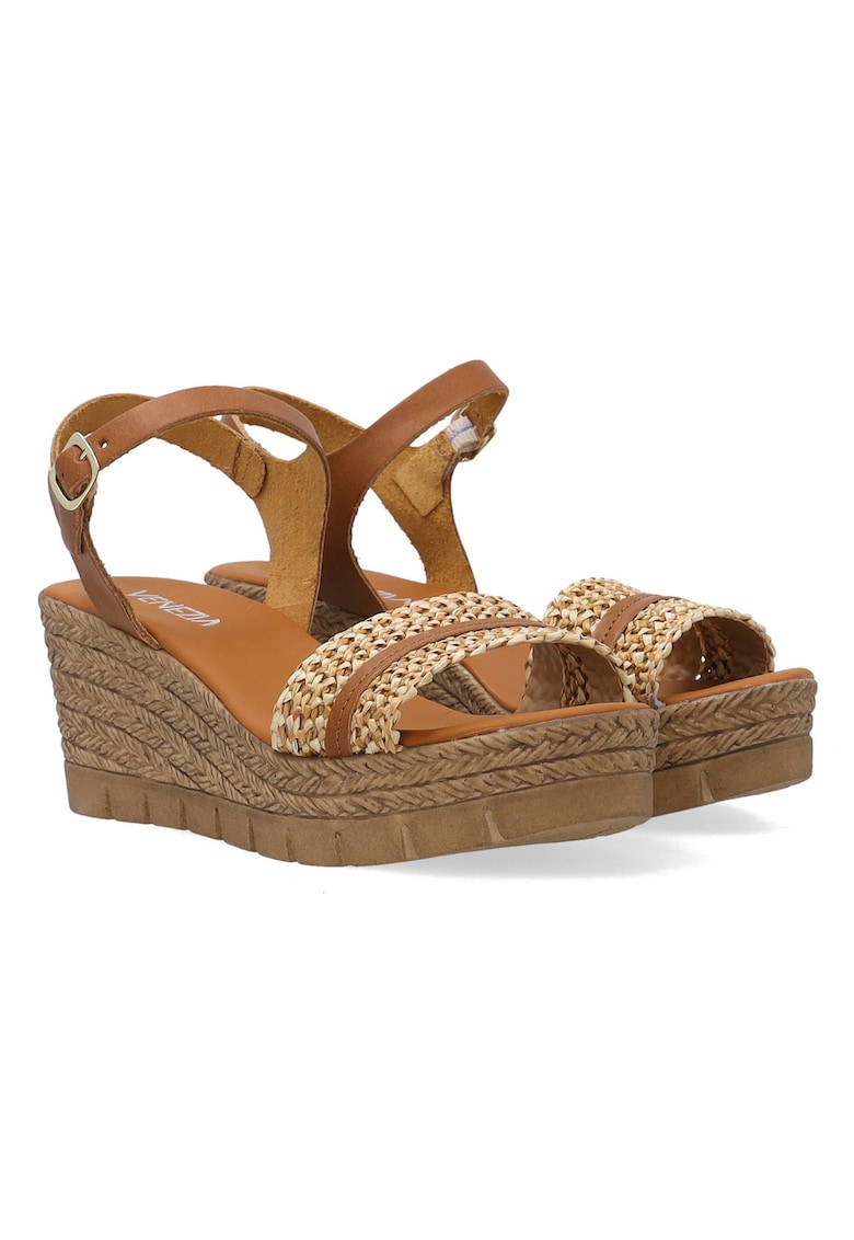 Sandale cu garnituri din piele naturala si talpa wedge
