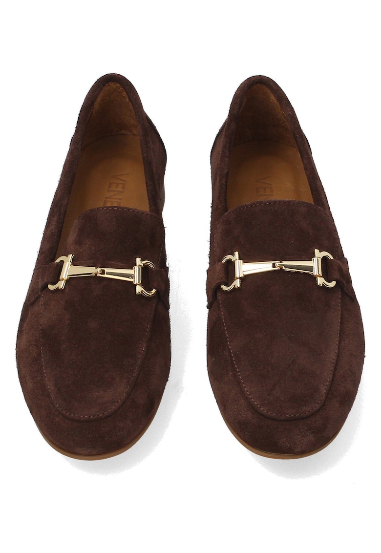 Pantofi loafers din piele intoarsa cu accesorii decorative
