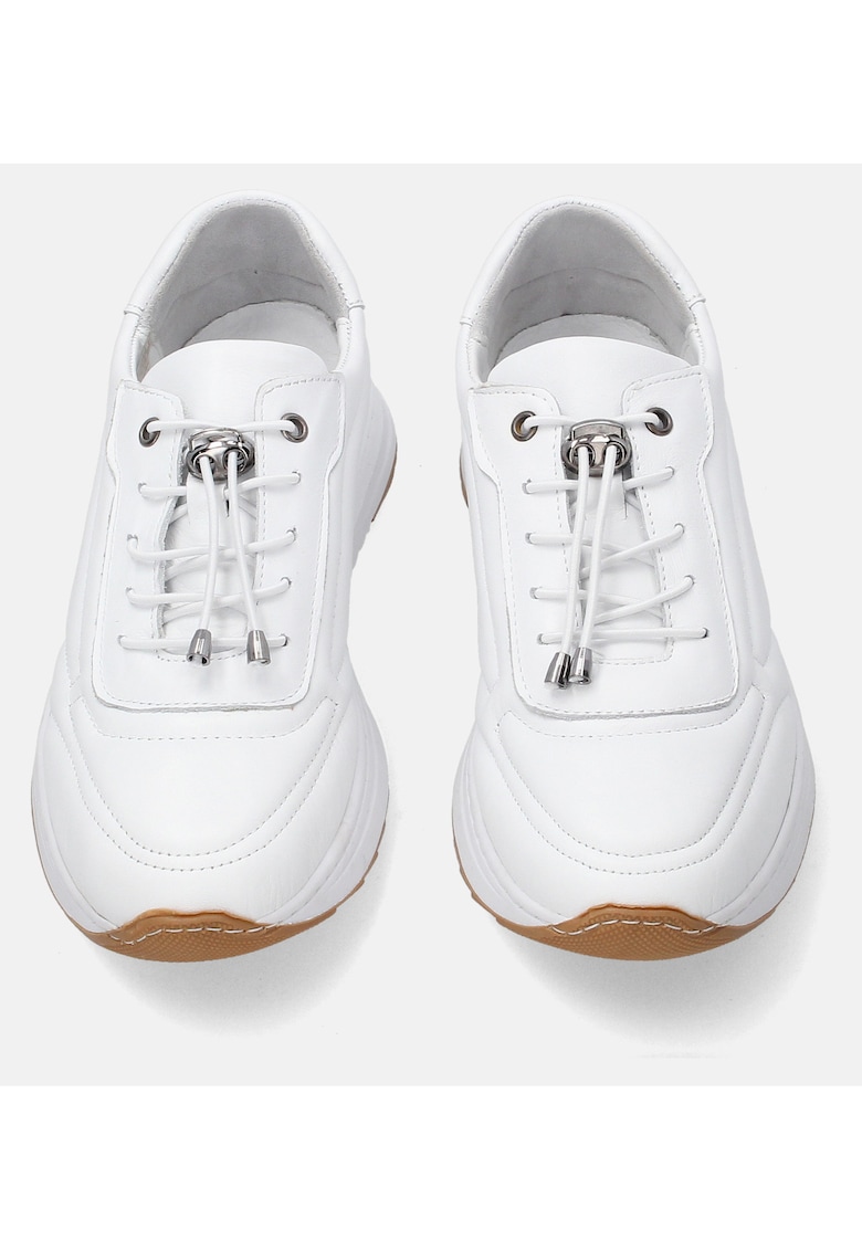 Pantofi sport uni din piele naturala cu sireturi elastice