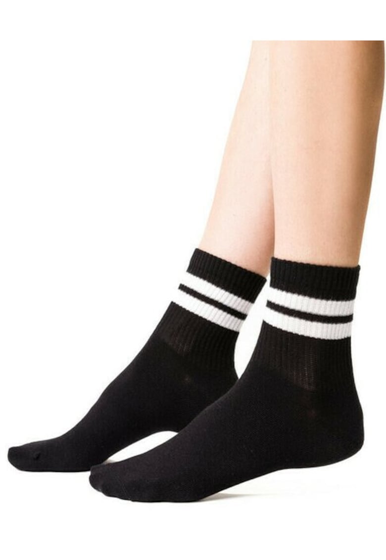 Sosete sport negre cu dungi albe S026-194 - Negru