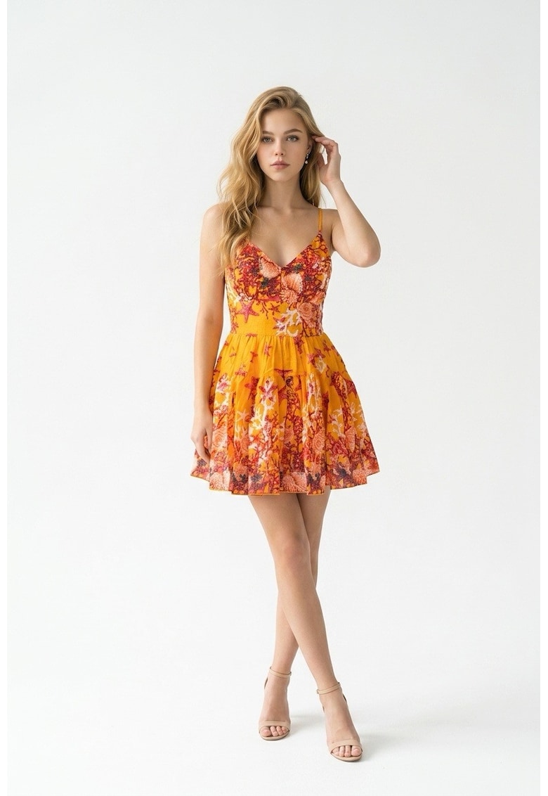 Rochie portocalie cu imprimeu cu corali - Portocaliu