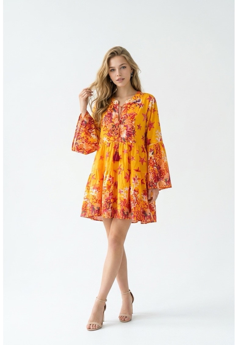Rochie scurta de vara din bumbac cu imprimeu Amalfi - Portocaliu