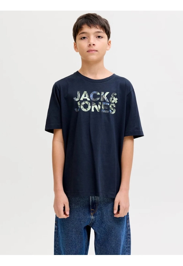 Tricou din bumbac organic cu imprimeu logo - Bleumarin inchis