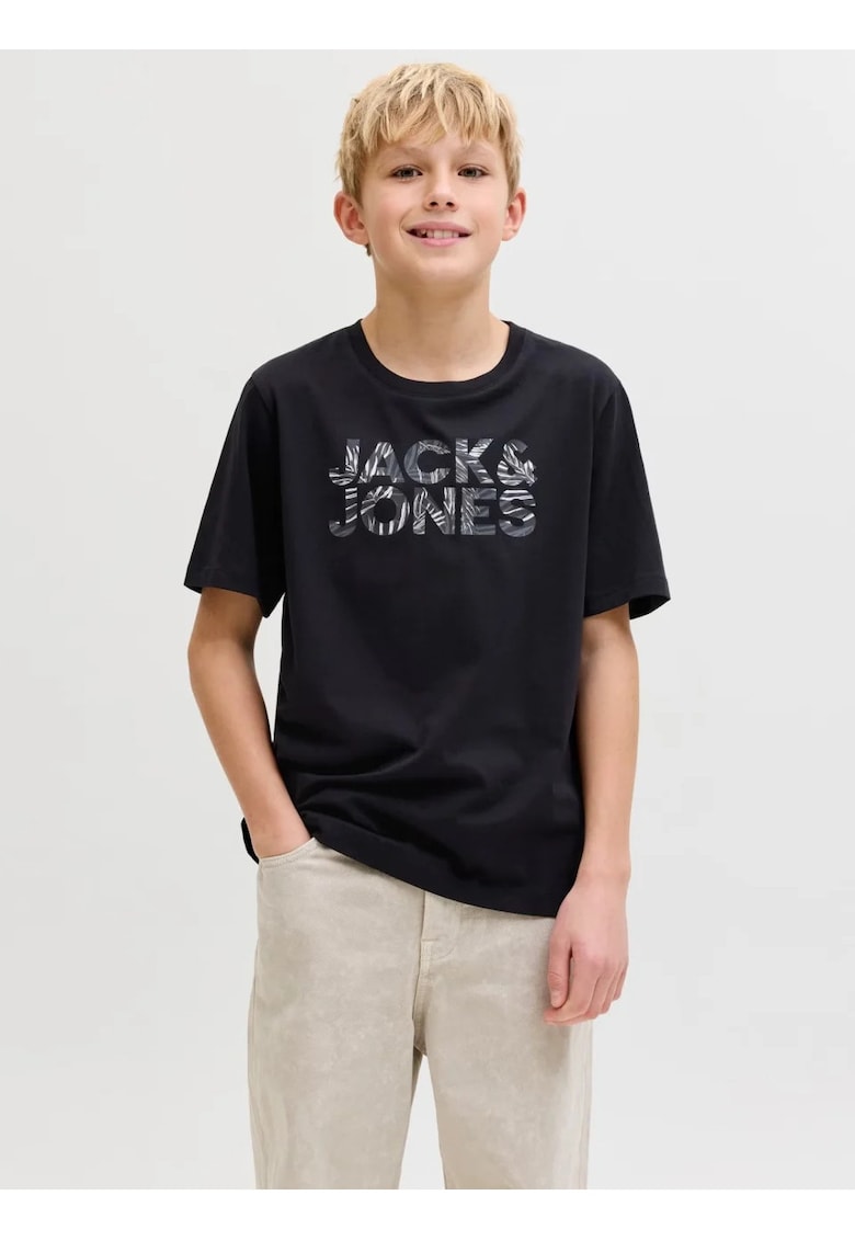 Tricou din bumbac organic cu imprimeu logo - Negru