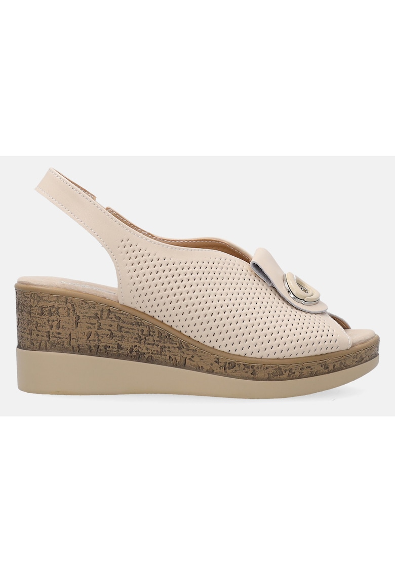 Sandale din piele naturala - cu talpa wedge si bareta cu elastic