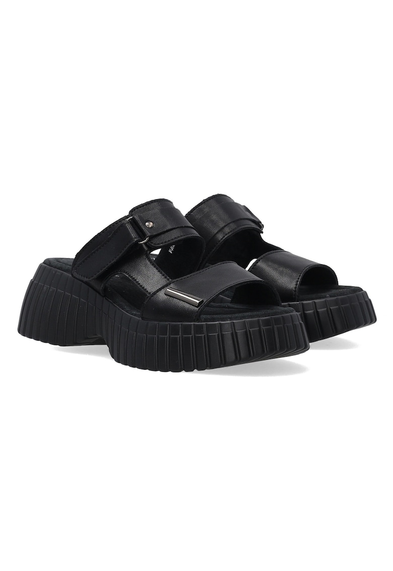 Papuci din piele demi-wedge cu model uni