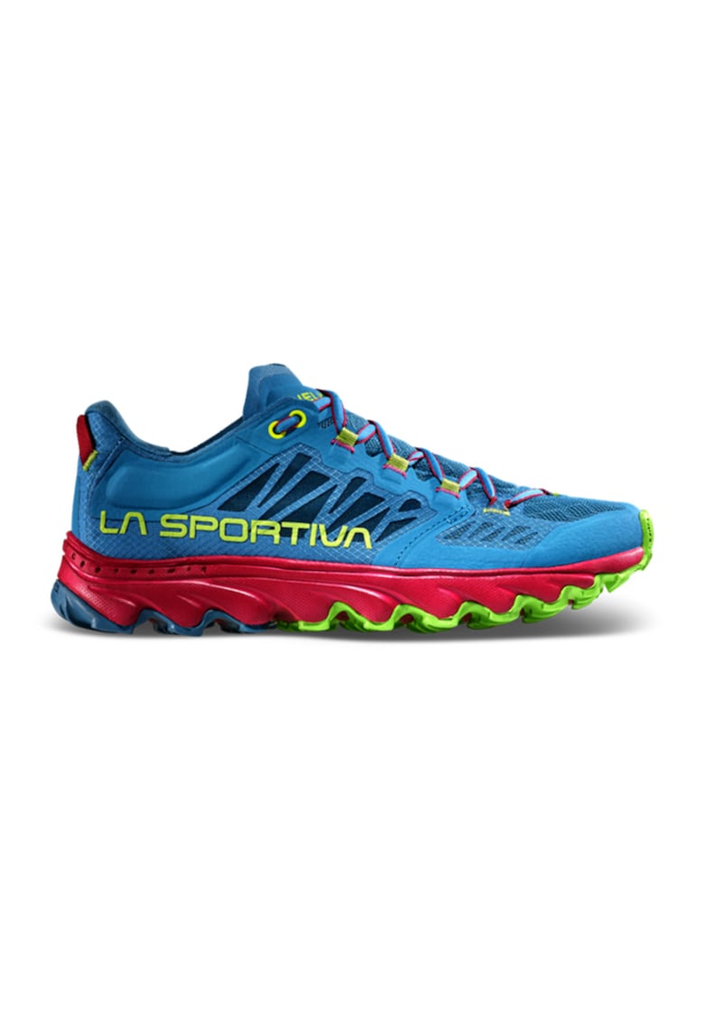 Pantofi Helios III din material textil pentru alergare trail - Albastru pastel/Rosu zmeuriu/Verde fistic