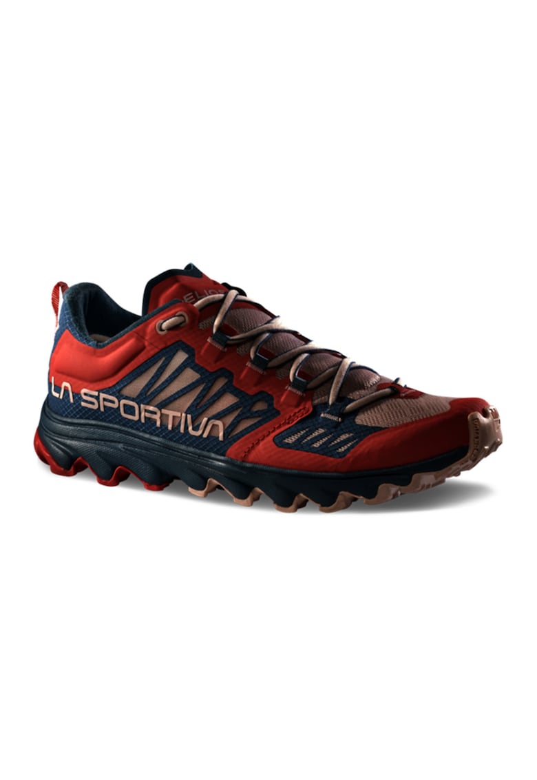 Pantofi Helios III din material textil pentru alergare trail - Albastru inchis/Caramiziu/Roz prafuit