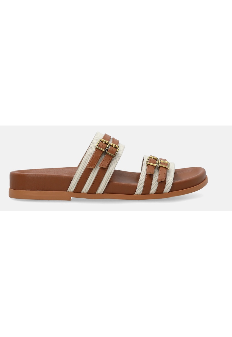 Papuci din piele cu insertii textile