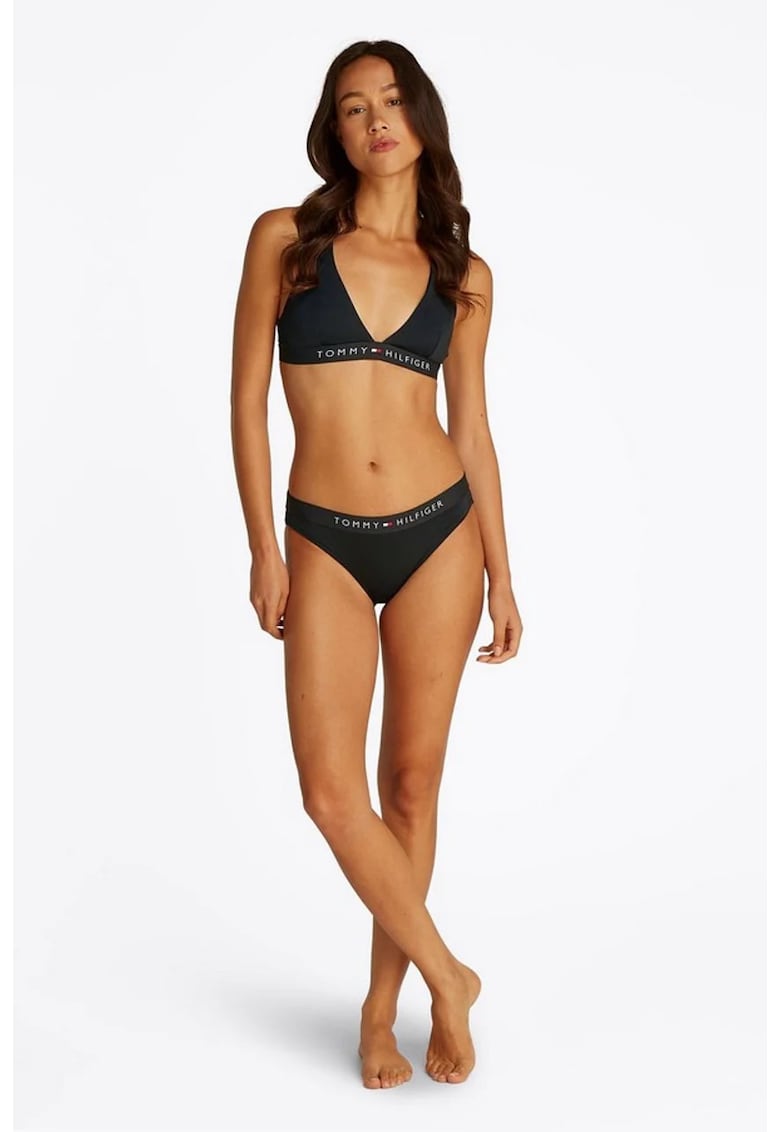 Costum de baie uni cu banda logo - Negru