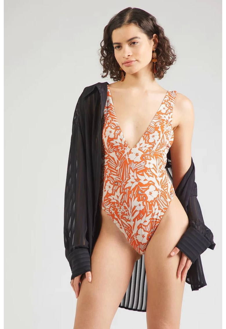Costum de baie intreg cu imprimeu floral - Portocaliu