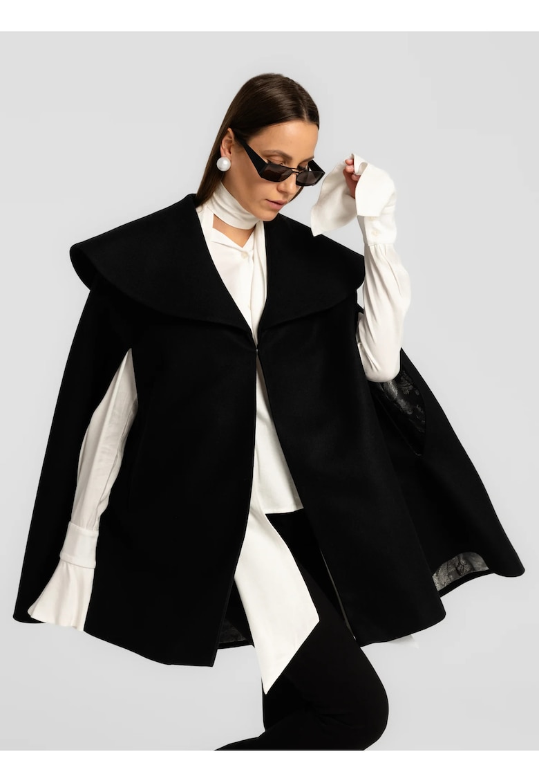 Poncho cu guler supradimensionat Sorte - Negru