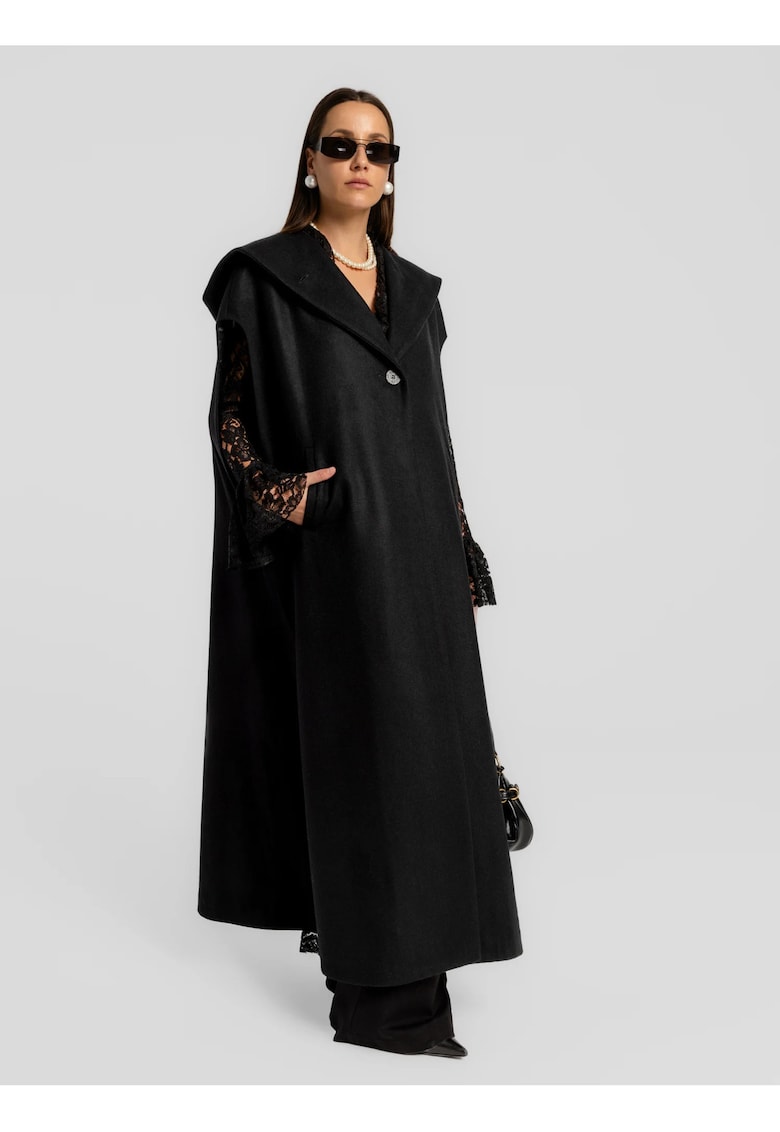 Poncho lung cu gluga Fean - Negru