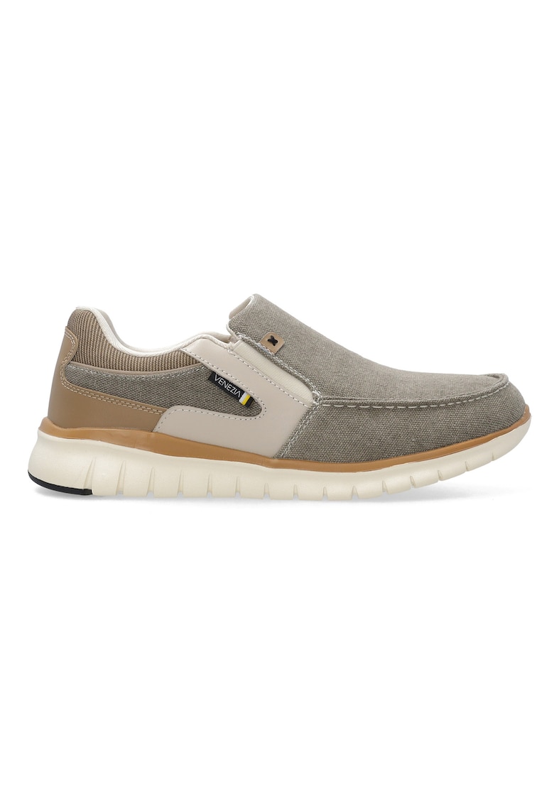 Pantofi loafer cu insertii elastice - din panza texturata
