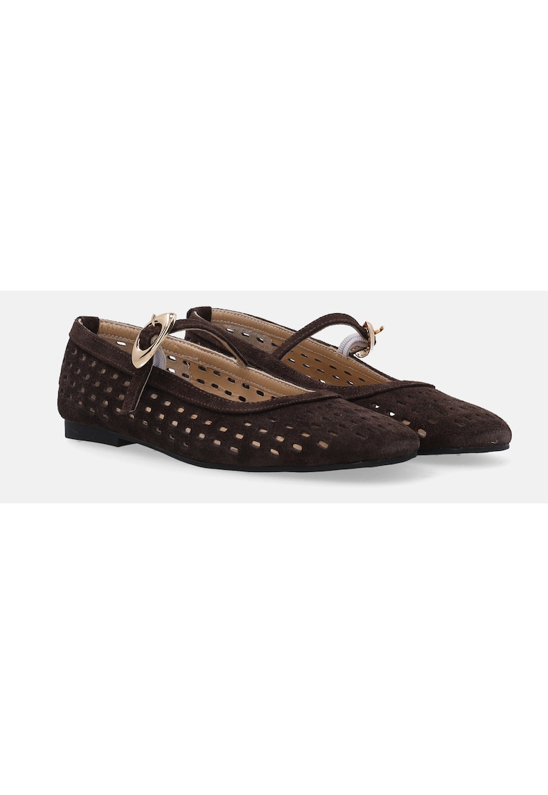 Balerini din piele de caprioara cu design perforat -