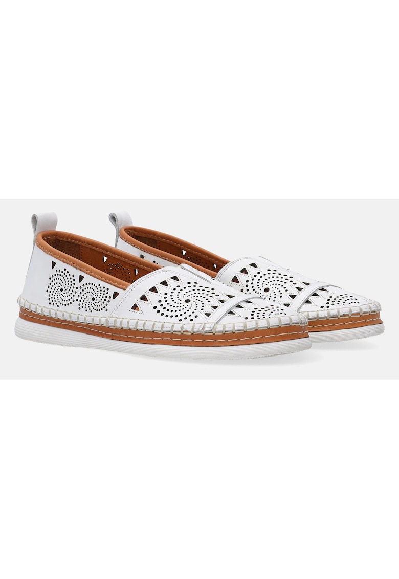 Mocasini albi din piele cu model ajurat