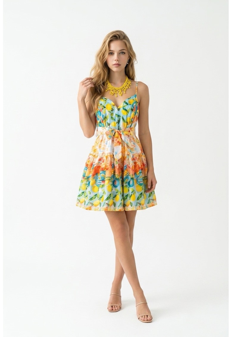 Rochie portocalie cu imprimeu cu corali - Multicolor