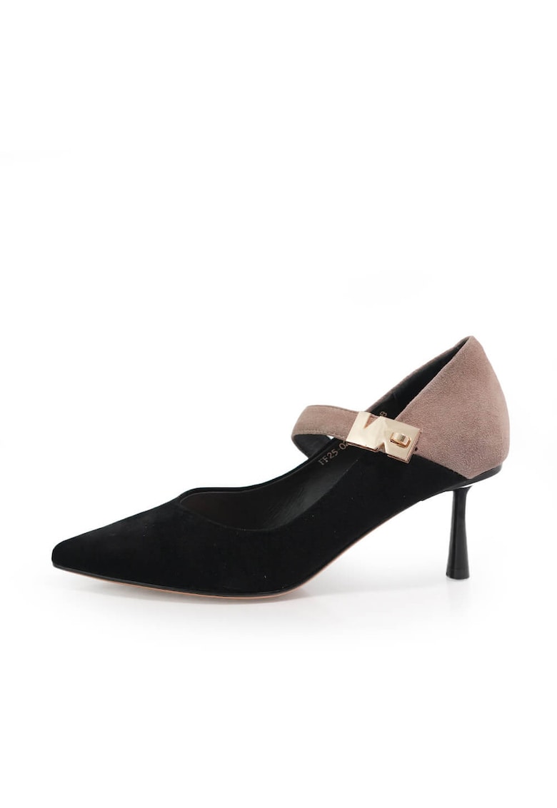 Pantofi Mary-Jane din piele intoarsa cu toc stiletto - Negru/Bej