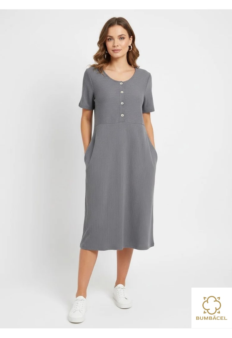 Rochie - tunica pentru dame - cu maneca scurta si buzunare - din bumbac
