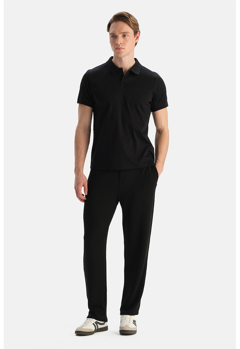 Tricou polo din bumbac cu model uni - Negru