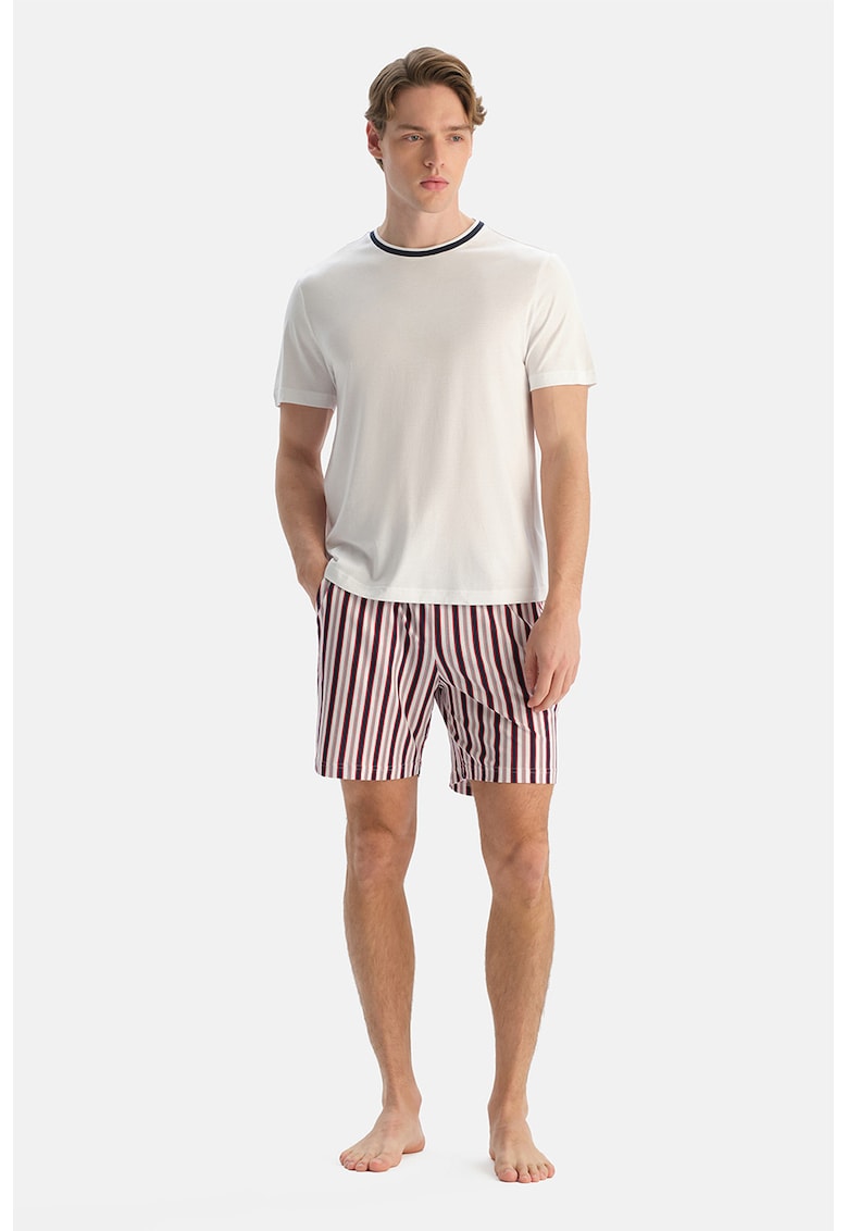 Pantaloni scurti de pijama din amestec de modal - Rosu/Alb/Bleumarin