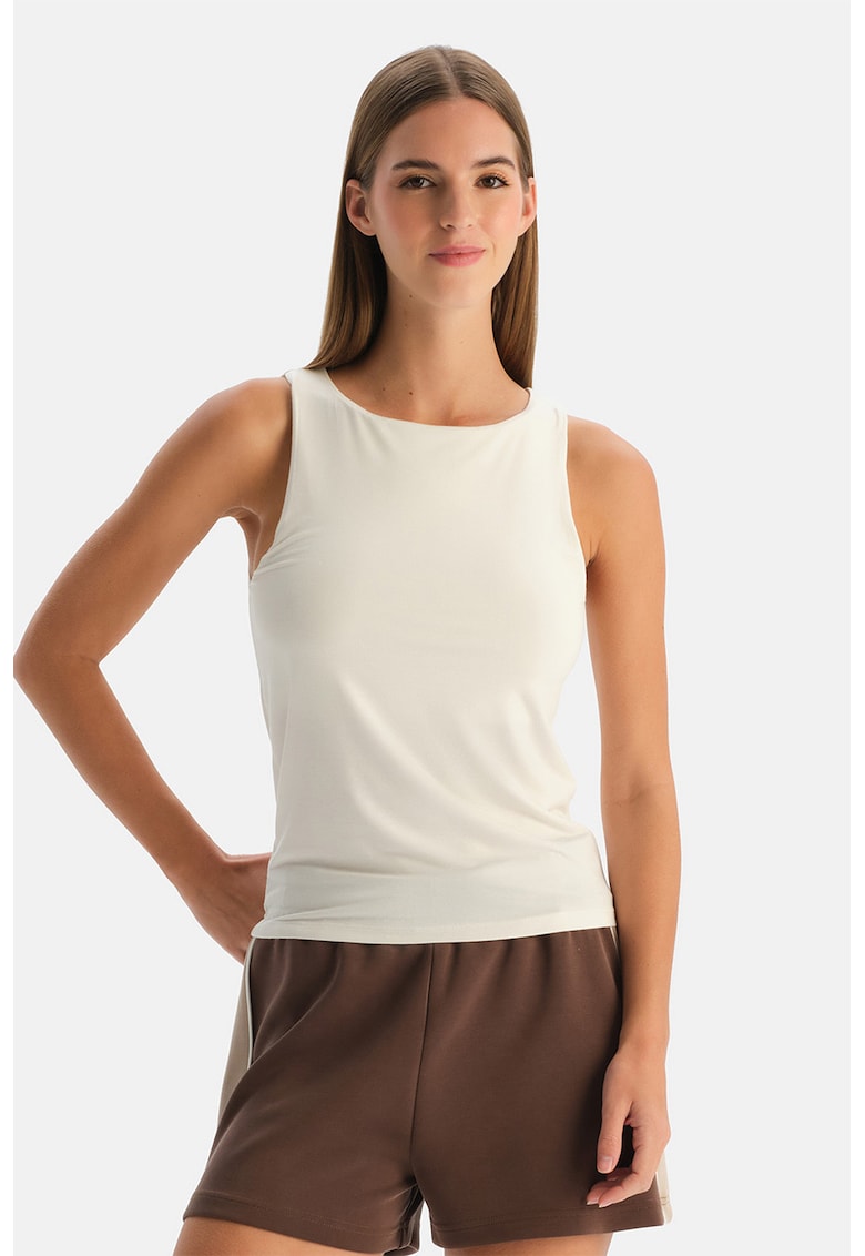 Top din amestec de modal cu model uni - Crem