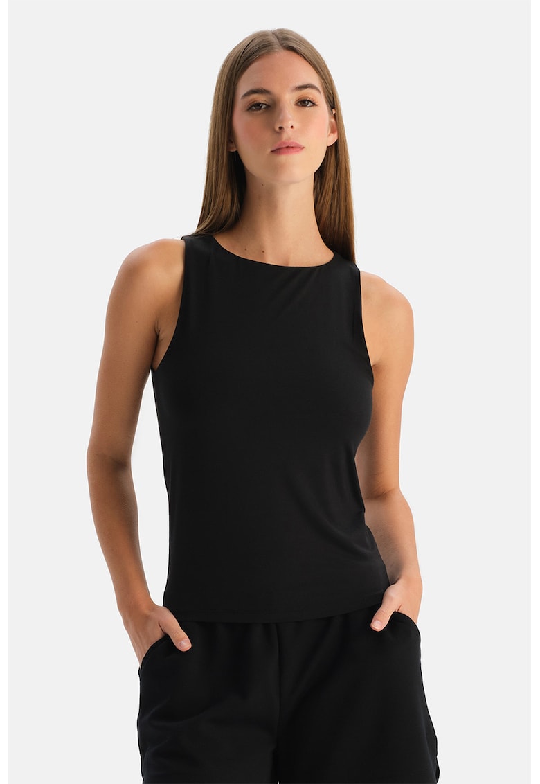 Top din amestec de modal cu model uni - Negru