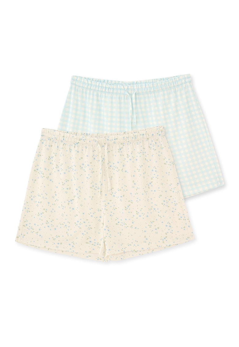 Set de pantaloni scurti de pijama cu imprimeu - 2 piese - Crem/Mint