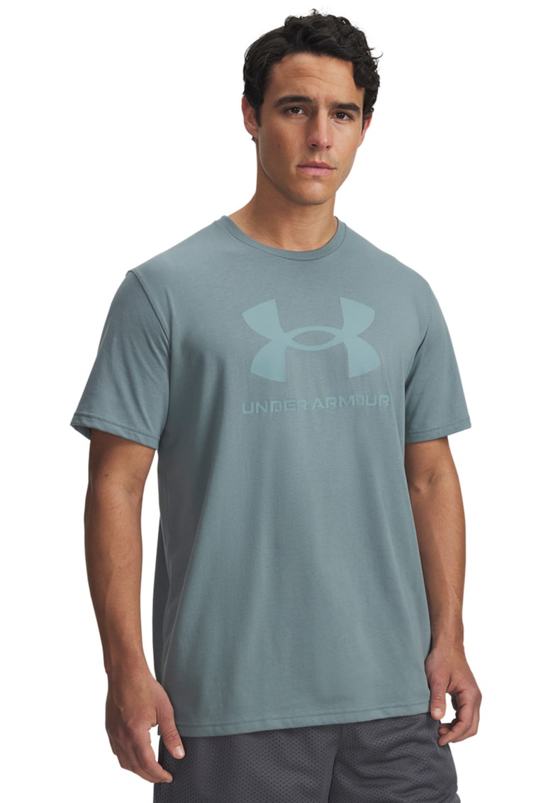 Tricou lejer cu imprimeu logo - Albastru prafuit