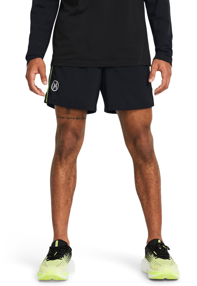 Pantaloni scurti cu talie ajustabila pentru alergare - Negru stins/Verde fistic