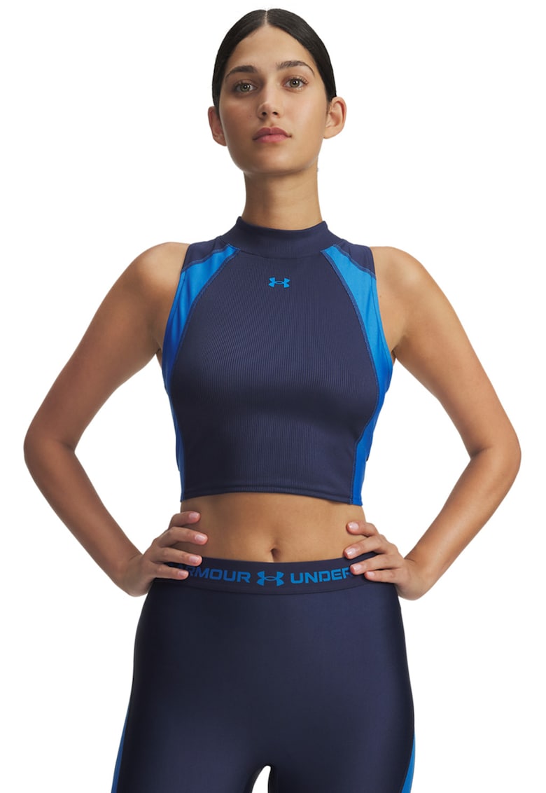 Top crop pentru fitness - Alb optic/Bleumarin