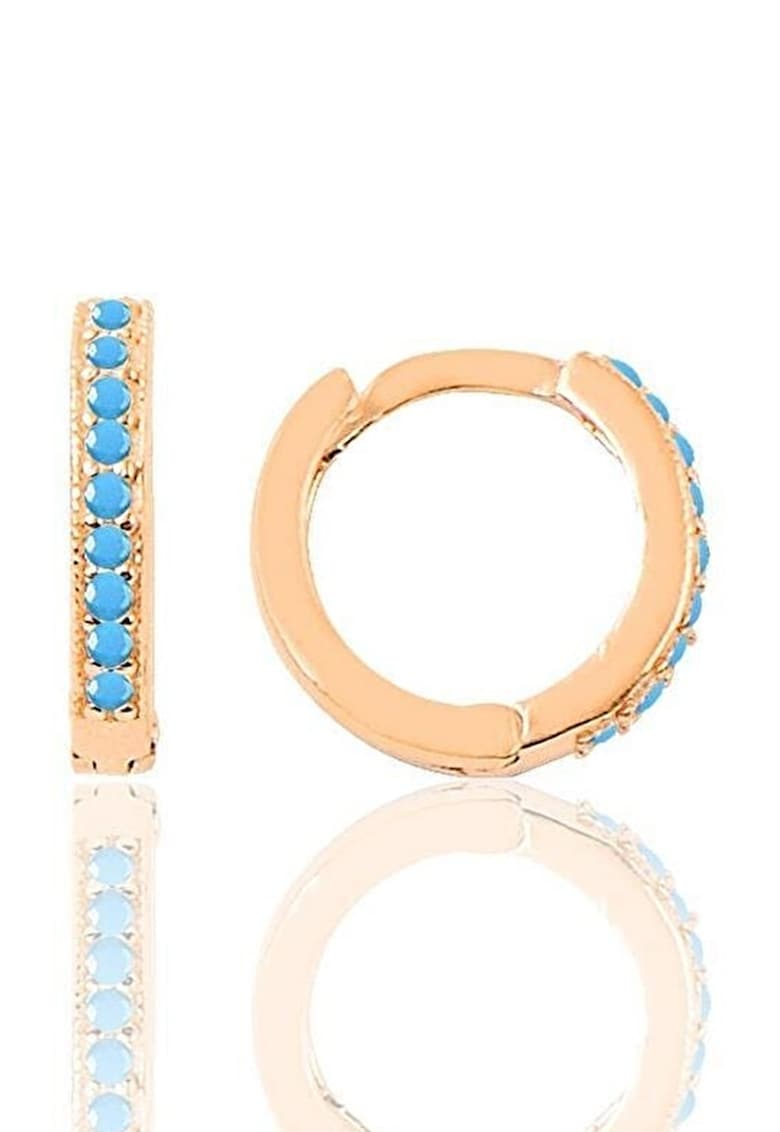 Cercei din argint 925 decorati cu zirconia - Albastru - Auriu rose/Albastru
