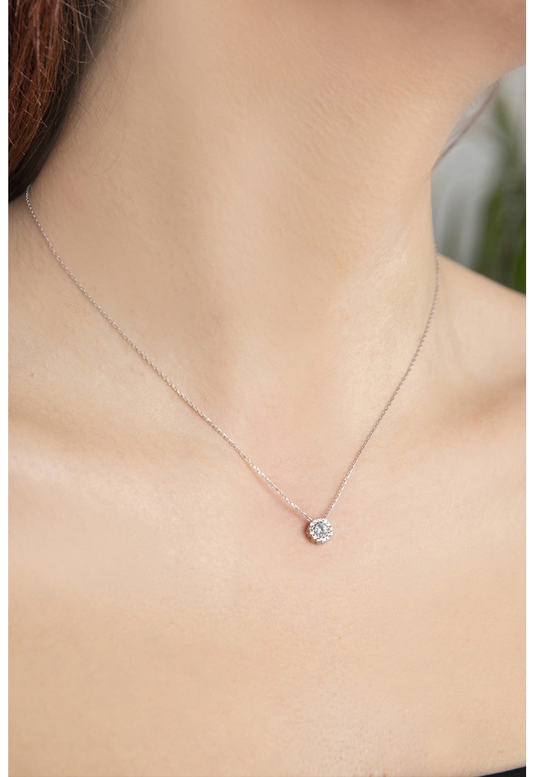 Colier subtire din argint veritabil cu piatra zirconia - Argintiu