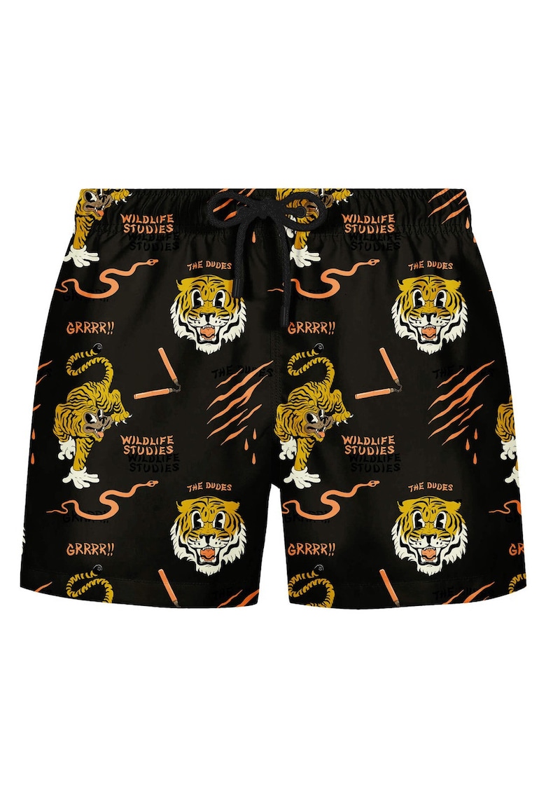 Pantaloni scurti de baie cu imprimeu text si grafic